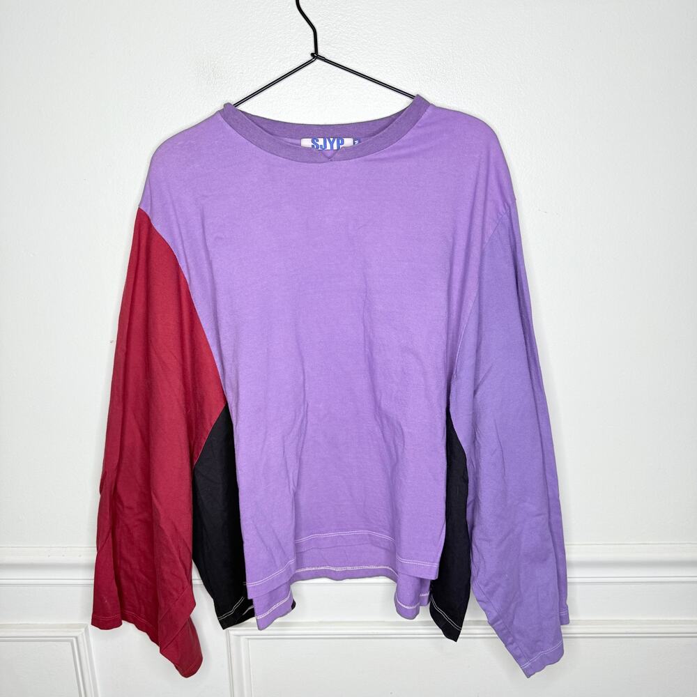 SJYP Purple Burgundy Black Colorblock Oversized Shirt Womens Medium